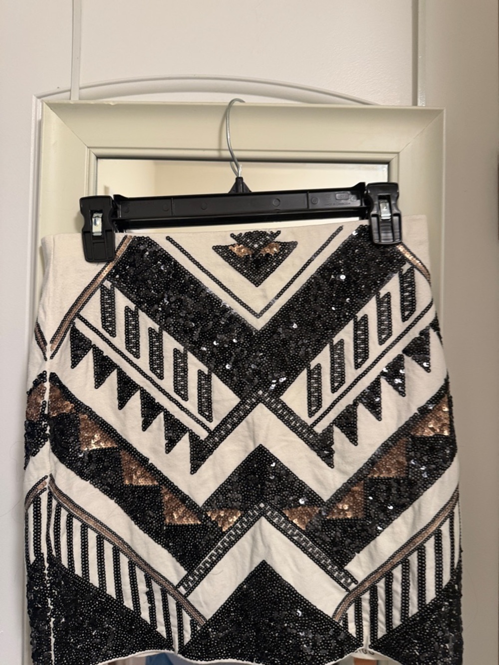 Express Sequin Chevron Mini Skirt - Cream, Black & Bronze